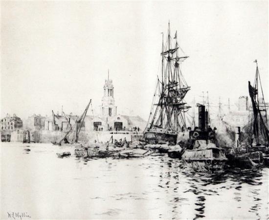 William Lionel Wyllie (1851-1931) Limehouse and the Church of st Anne from Rotherhithe 8 x 10in. William Lionel Wyllie (1851-1931) Limehouse and the Church of st Anne from Rotherhithe 8 x 10in.