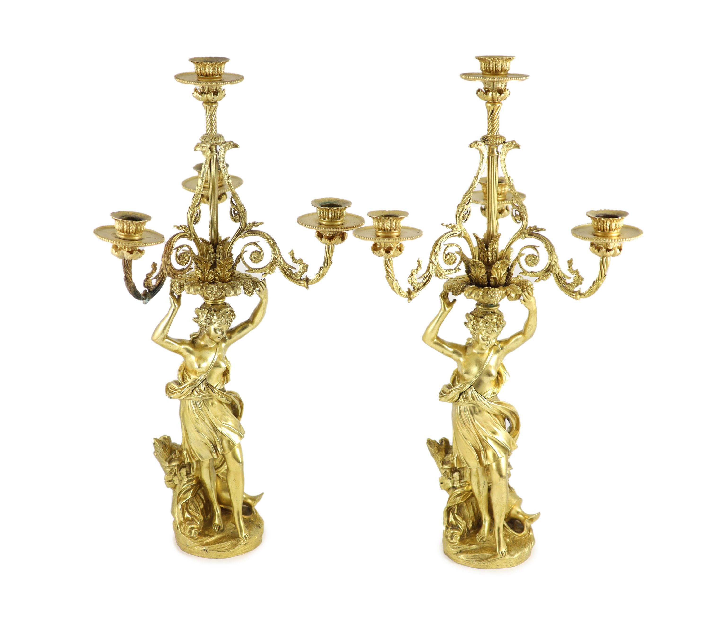 A pair French ormolu four light candelabra height 62cm