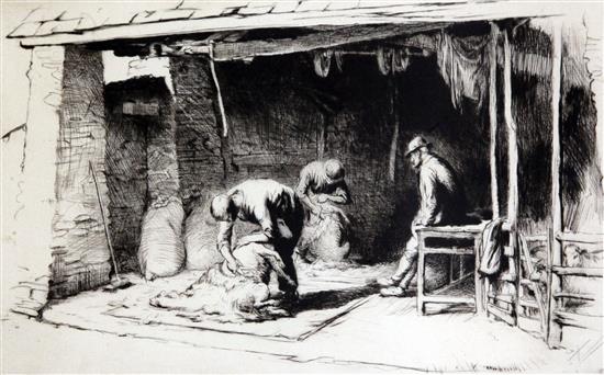 George Soper (1870-1942) Sheep Shearing Wooton Courtney 1922 7.5 x 11.75in. George Soper (1870-1942) Sheep Shearing Wooton Courtney 1922 7.5 x 11.75in.