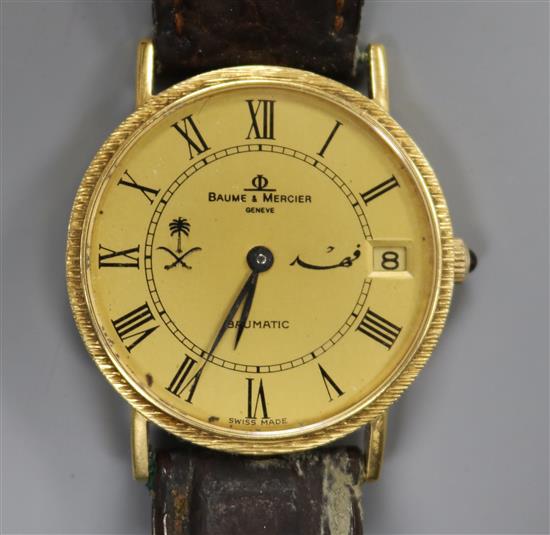A gentlemans 18ct gold Baume & Mercier Baumatic wrist watch. A gentlemans 18ct gold Baume & Mercier Baumatic wrist watch.