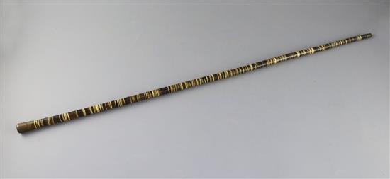 A 18th century baleen agate banded walking cane, 32in. A 18th century baleen agate banded walking cane, 32in.
