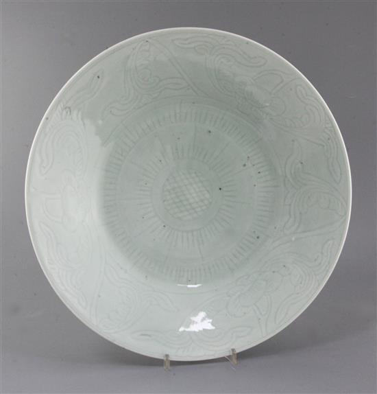 A Chinese celadon glazed dish, 19th century, 40.35cm A Chinese celadon glazed dish, 19th century, 40.35cm