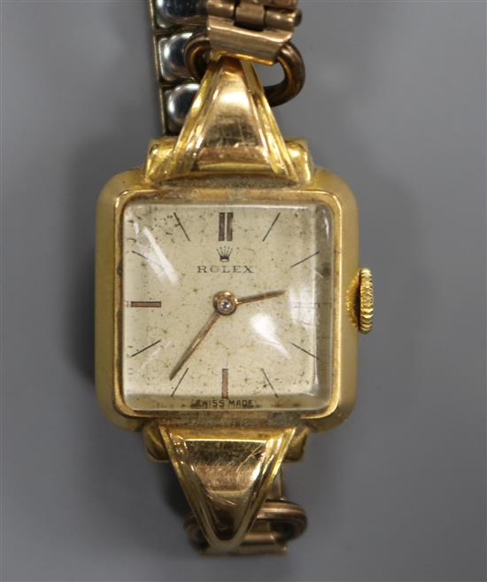 A ladys yellow metal Rolex manual wind wrist watch. A ladys yellow metal Rolex manual wind wrist watch.