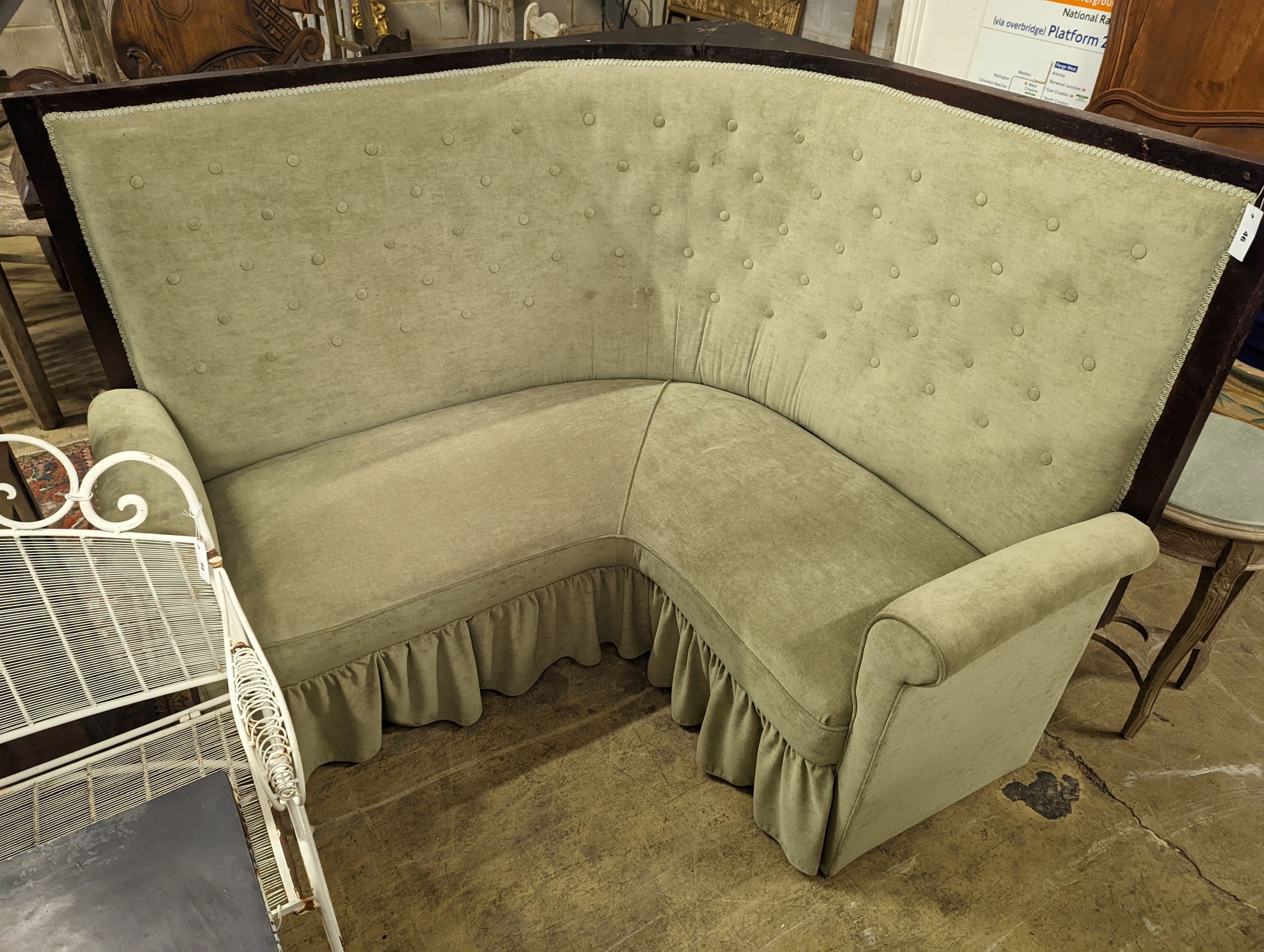 A vintage corner seat, length 128cm, depth 146cm, height 122cm