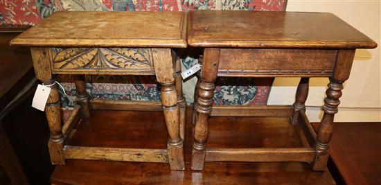 Two 17th century style oak joint stools Two 17th century style oak joint stools