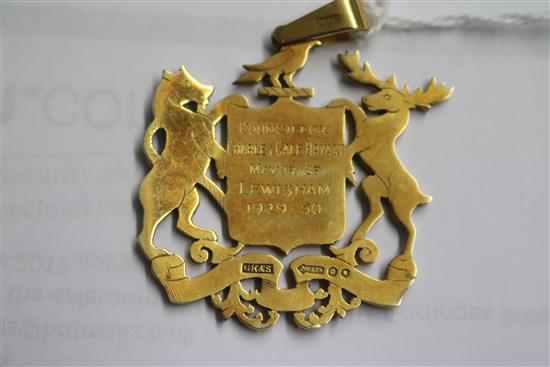 An early 1930s 9ct gold and enamel Mayor of Lewisham pendant, overall 53mm.