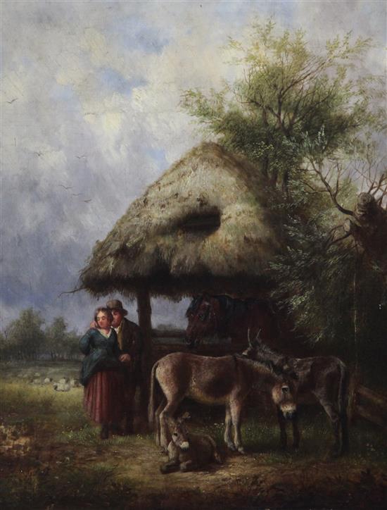Attributed to William Shayer (1787-1879) Figures and donkeys in a landscape, 17.5 x 14in. Attributed to William Shayer (1787-1879) Figures and donkeys in a landscape, 17.5 x 14in.