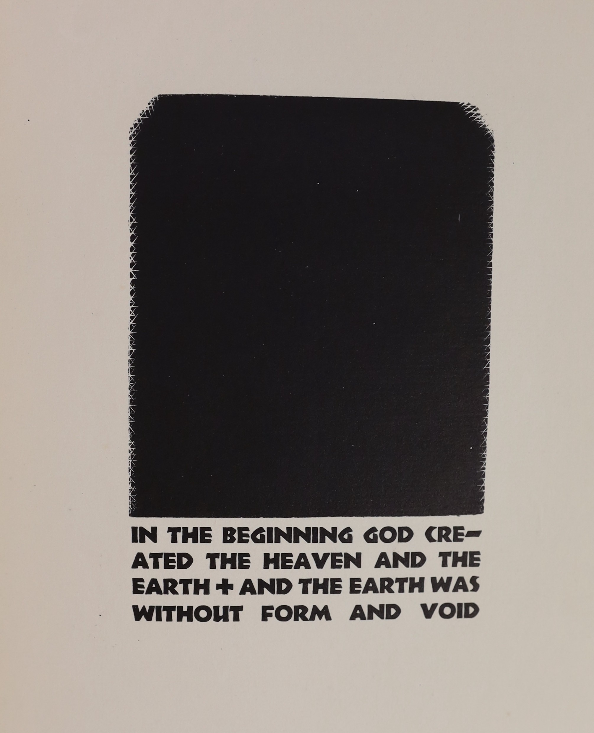 Bible in English - Nash, Paul [illustrator] - Genesis. Limited edition, one of 375, Authors presentation copy to his wife with signed inscription. Complete with 12 woodcut illustrations by Paul Nash. Original black paper
