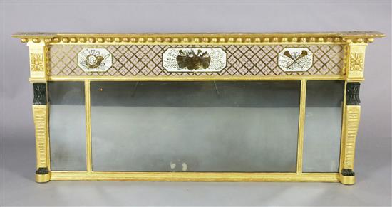 A Regency giltwood overmantel mirror, W.5ft 2.5in. H.2ft 3in. A Regency giltwood overmantel mirror, W.5ft 2.5in. H.2ft 3in.