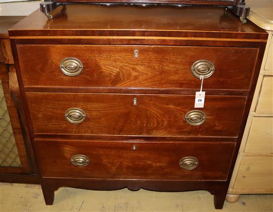 A Regency mahogany chest fitted three long drawers, Width 89cm A Regency mahogany chest fitted three long drawers, Width 89cm
