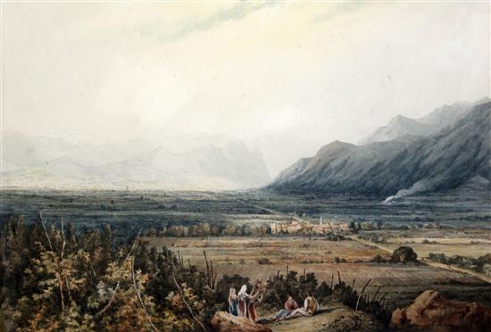 Attributed to Joseph Mallord William Turner R.A. (1775-1851) Chain of Alps from Grenoble to Chamberi, based upon the studies in the St Attributed to Joseph Mallord William Turner R.A. (1775-1851) Chain of Alps from Grenoble to Chamberi, based upon the studies in the St