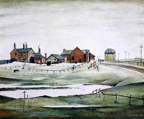§ Lawrence Stephen Lowry (1887-1976) Landscape with farm buildings 17.25 x 20.75in. § Lawrence Stephen Lowry (1887-1976) Landscape with farm buildings 17.25 x 20.75in.