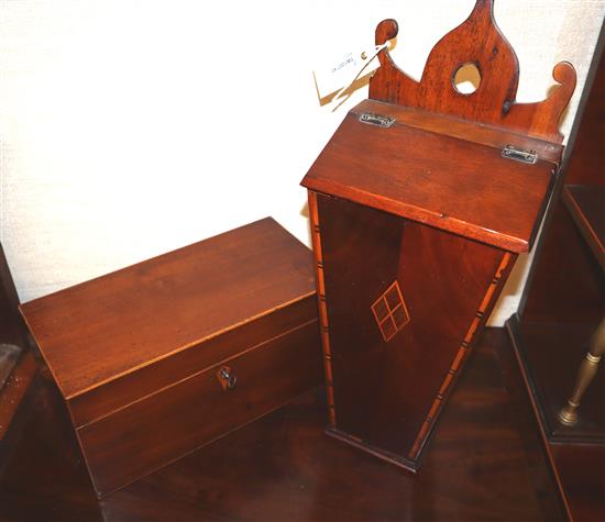 A George III mahogany tea caddy and a candle box A George III mahogany tea caddy and a candle box