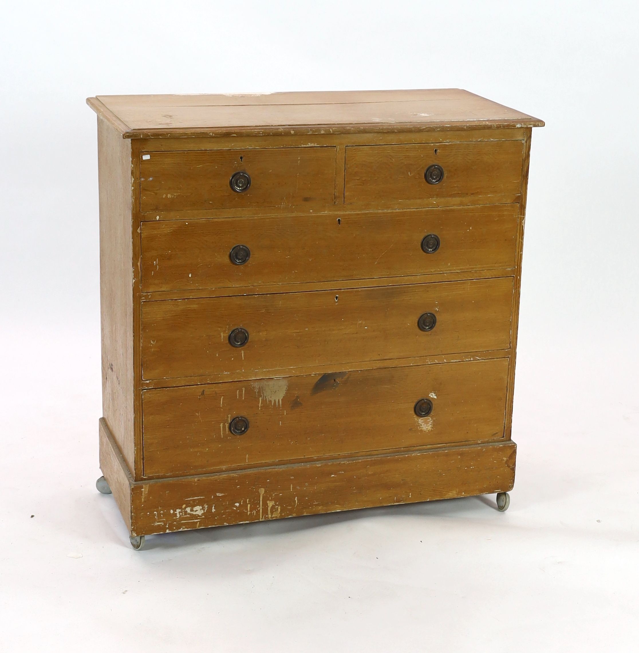 A Victorian pine chest, with painted grain, width 101cm depth 47cm height 102cm