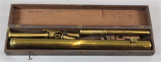 Edward Davis of Shrewsbury. A lacquered brass telescope, 30in., in original mahogany case Edward Davis of Shrewsbury. A lacquered brass telescope, 30in., in original mahogany case