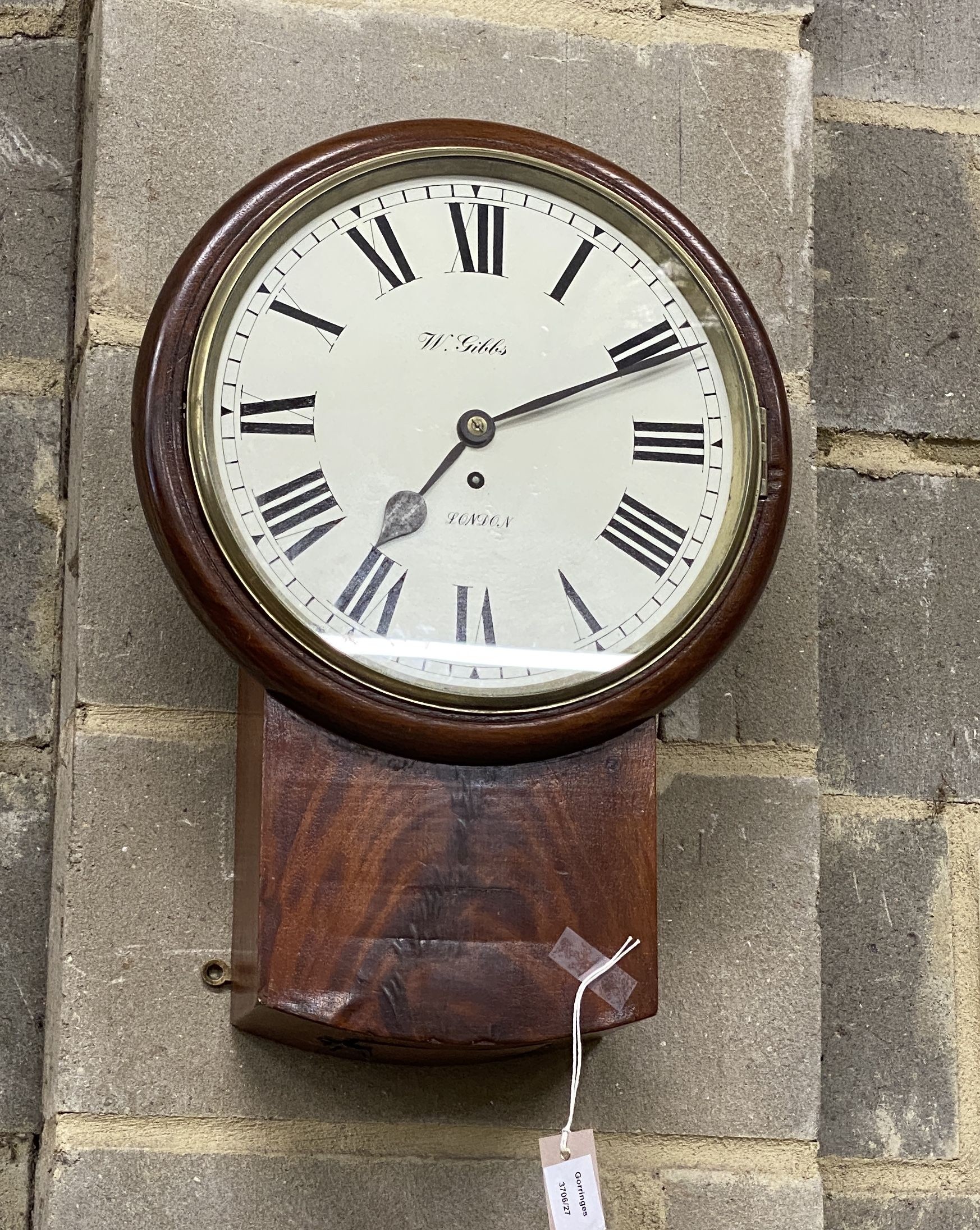 A 19th century fusee drop dial wall timepiece, height 50cm