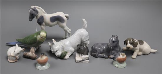 Nine various Royal Copenhagen and Bing and Grondahl models of birds and animals Nine various Royal Copenhagen and Bing and Grondahl models of birds and animals