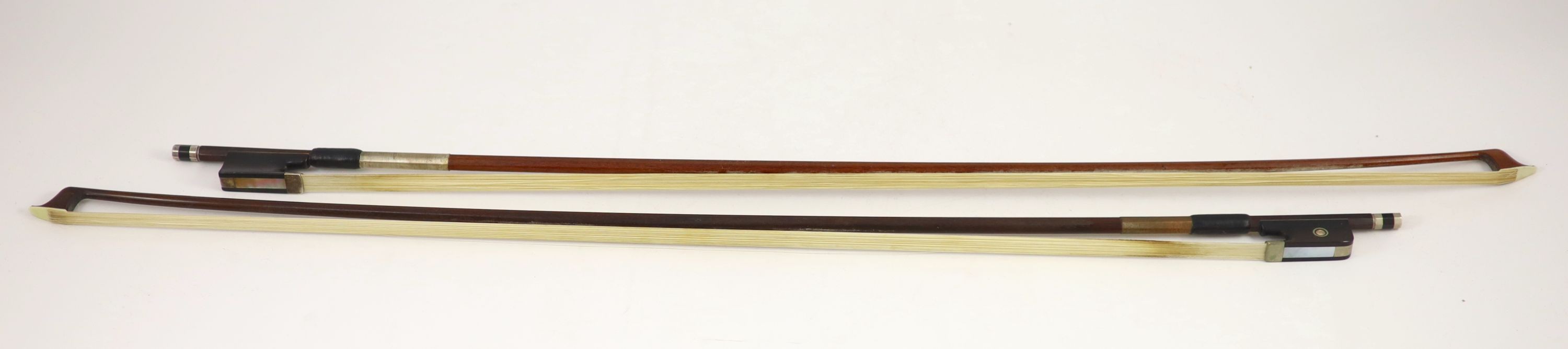 Two violin Bows, Both 74.5 cm long