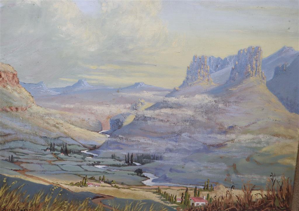 Ailsa West, oil on canvas laid on board, North American mountain landscape, signed, 55 x 69cm
