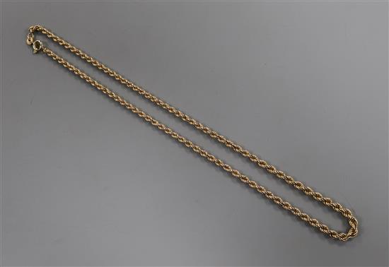 A 9ct gold ropetwist chain, 42cm. A 9ct gold ropetwist chain, 42cm.