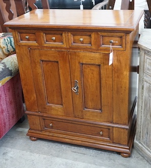 A French provincial style walnut side cabinet, width 79cm, depth 41cm, height 91cm