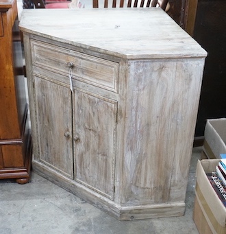 A 19th century style French provincial pine corner cabinet, width 98cm, depth 69cm, height 78cm