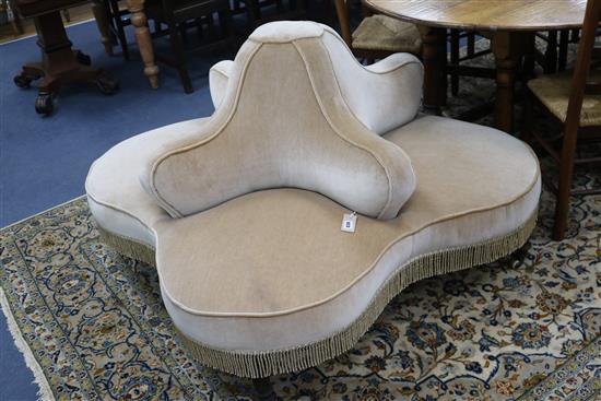 A Victorian dralon upholstered four seat conversation settee A Victorian dralon upholstered four seat conversation settee