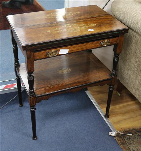 An Edwardian inlaid rosewood card table W.61cm An Edwardian inlaid rosewood card table W.61cm