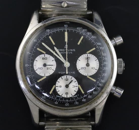 A gentlemans 1960s stainless steel Breitling Top Time chronograph manual wind wrist watch, A gentlemans 1960s stainless steel Breitling Top Time chronograph manual wind wrist watch,