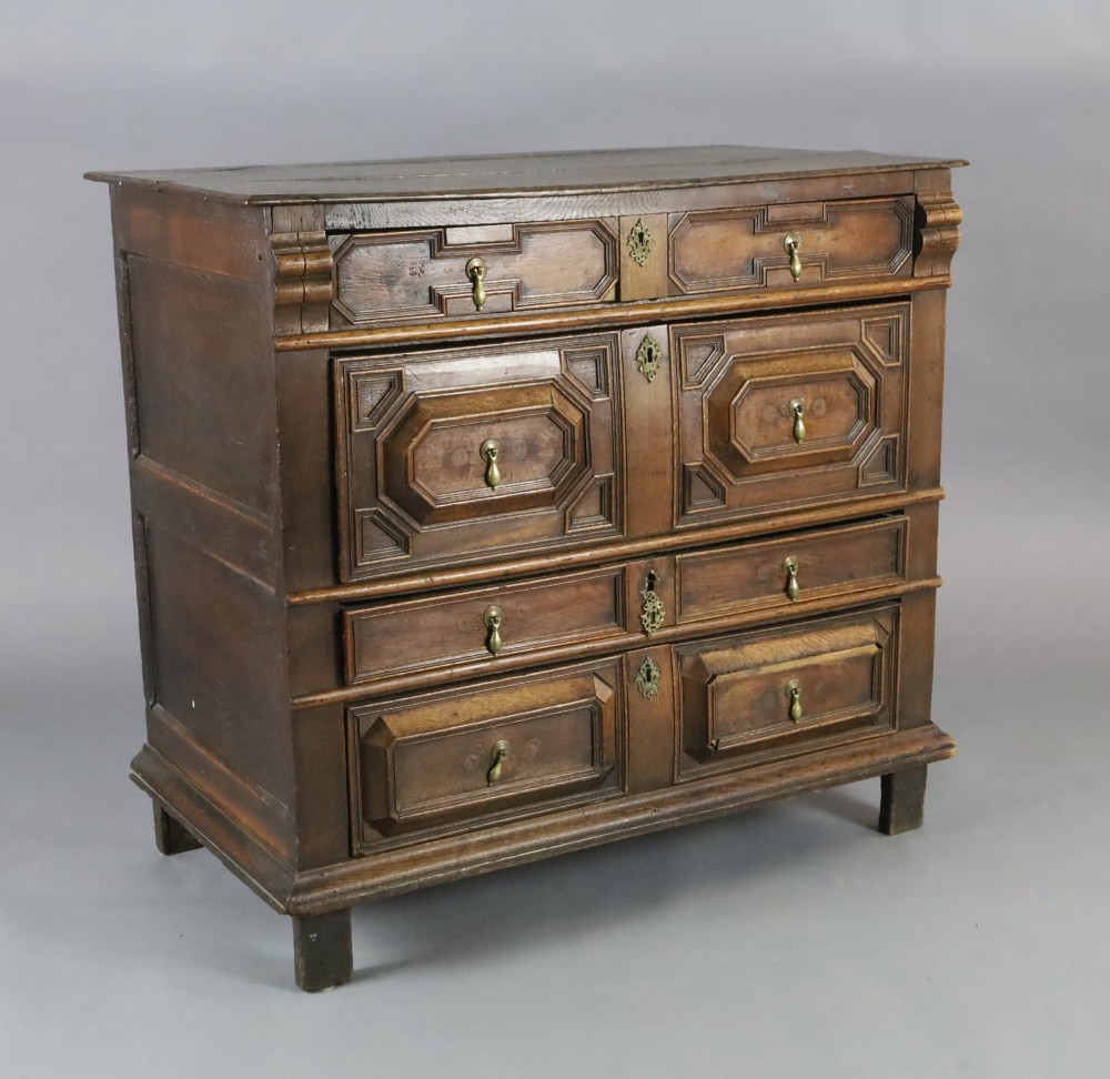 A late 17th century oak chest, W.3ft 9in. D.1ft 11in. H.3ft 3in. A late 17th century oak chest, W.3ft 9in. D.1ft 11in. H.3ft 3in.