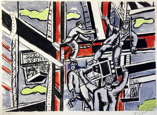 § Ferdinand Leger (1881-1955) Les Constructeurs 14 x 19in. § Ferdinand Leger (1881-1955) Les Constructeurs 14 x 19in.