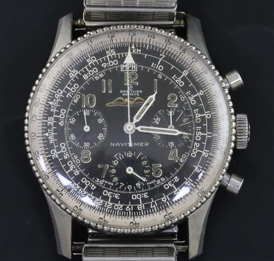 A gentlemans mid 1960s stainless steel Breitling Navitimer chronograph wristwatch, model no. 806, A gentlemans mid 1960s stainless steel Breitling Navitimer chronograph wristwatch, model no. 806,