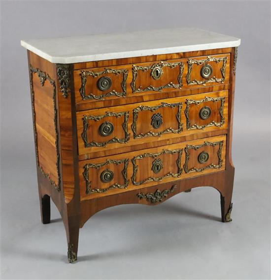 A 19th century French Louis XVI style ormolu mounted kingwood commode, W.2ft 6in. D.1ft 5in. H.2ft 7in. A 19th century French Louis XVI style ormolu mounted kingwood commode, W.2ft 6in. D.1ft 5in. H.2ft 7in.