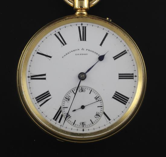 A Victorian 18ct gold keyless lever pocket watch by Parkinson & Frodsham,