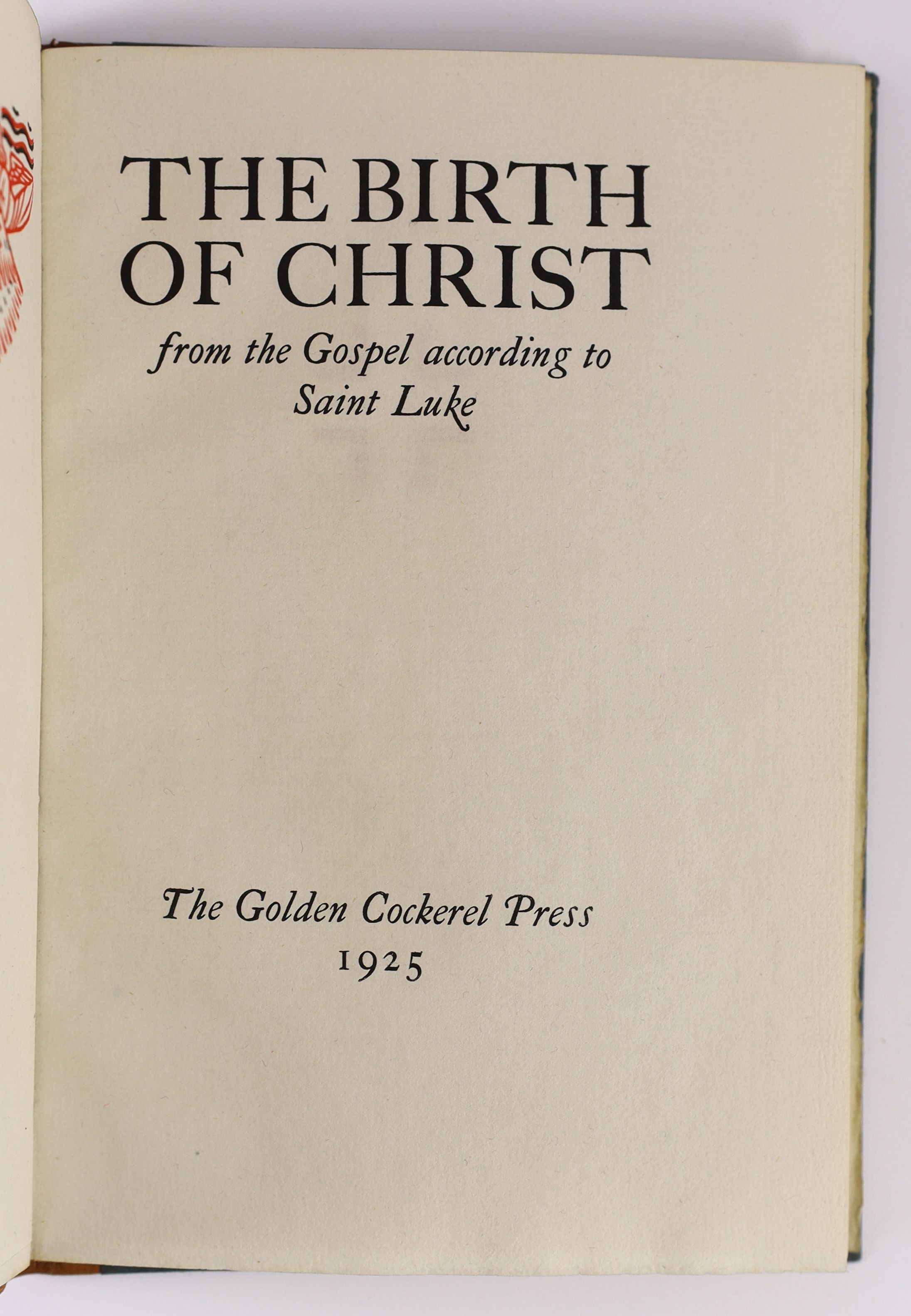 Golden Cockerel Press - The Birth of Christ from the Gospel According to St. Luke, one of 370, with wood-engravings by Neil Rooke, 8vo, quarter calf with blue boards, Waltham Saint Lawrence, 1925