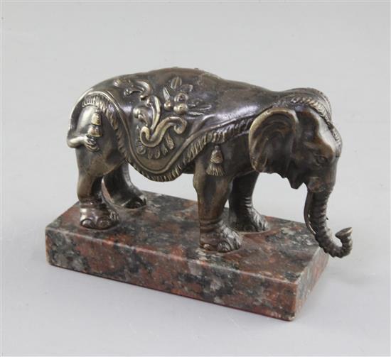 A 19th century bronze model of an elephant, length 4.75in. height 3.25in. A 19th century bronze model of an elephant, length 4.75in. height 3.25in.