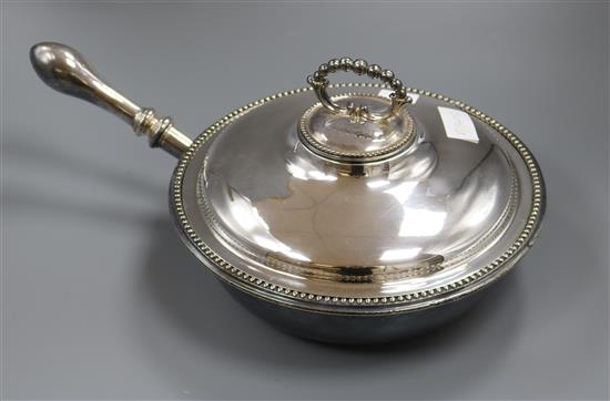 A circular plated breakfast dish with screw in handled and cover 29cm diameter