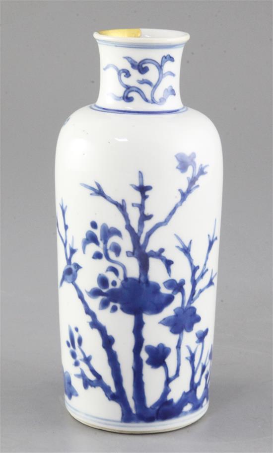 A Chinese blue and white vase, Transitional period, mid 17th century, height 19.8cm, gilt repair to rim A Chinese blue and white vase, Transitional period, mid 17th century, height 19.8cm, gilt repair to rim