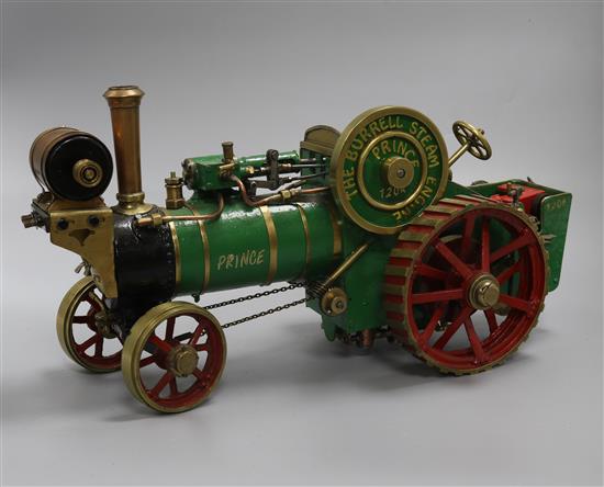 A Burrell live steam scale model agricultural traction engine, Prince, L 36cm H 21.5cm (max) A Burrell live steam scale model agricultural traction engine, Prince, L 36cm H 21.5cm (max)