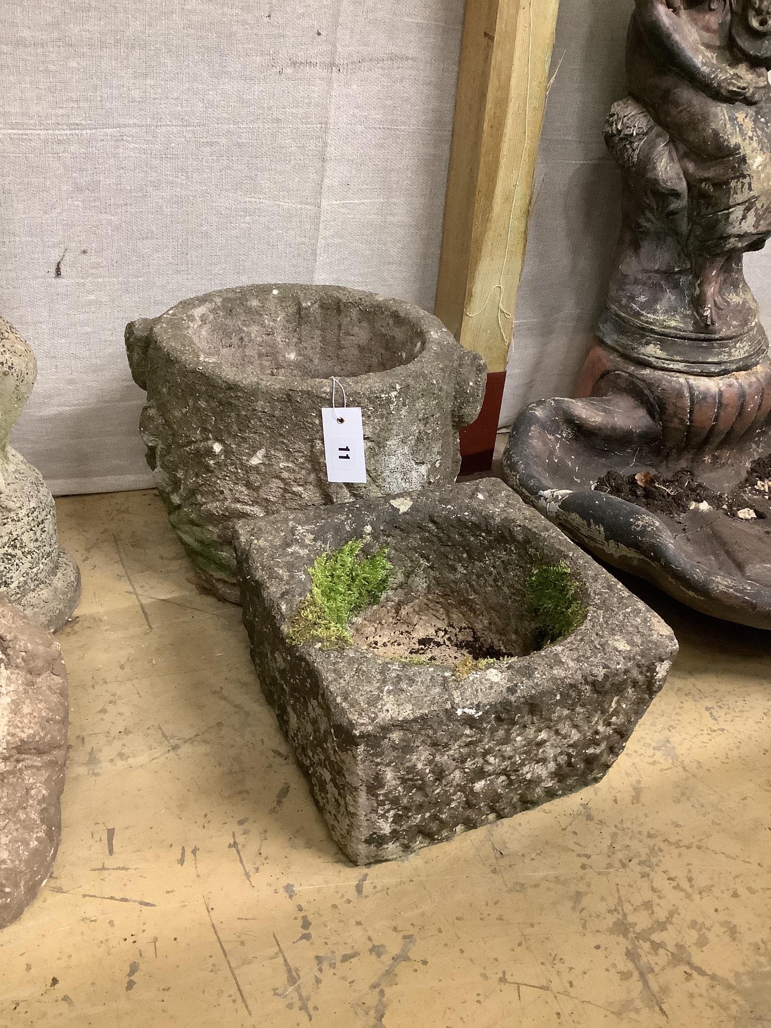 Two reconstituted stone garden planters, largest 36cm