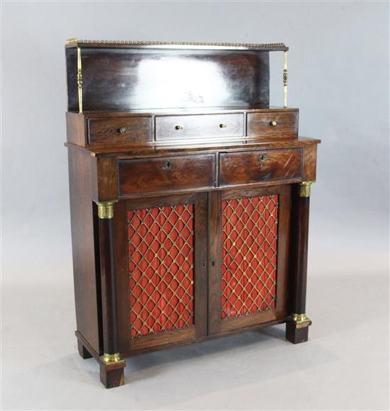 A Regency rosewood chiffonier, W.3ft 1in. D.1ft 2in. H.4ft 1in. A Regency rosewood chiffonier, W.3ft 1in. D.1ft 2in. H.4ft 1in.
