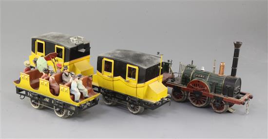 A Marklin electric locomotive and tender, The Fury, loco 5.5in. tender 3.75in. carriages 5.5in. A Marklin electric locomotive and tender, The Fury, loco 5.5in. tender 3.75in. carriages 5.5in.