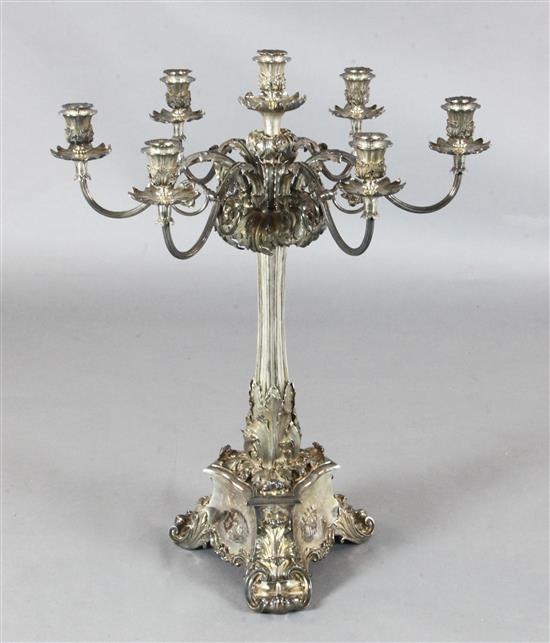 An impressive ornate early Victorian silver seven light candelabrum by William Bateman & Daniel Ball,