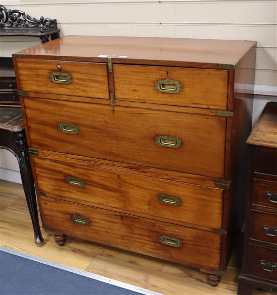 A Victorian mahogany and brass bound campaign chest W.100cm