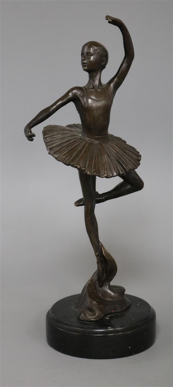 A bronze of a ballerina, on a marble base, signed A. Leonard, height 32cm