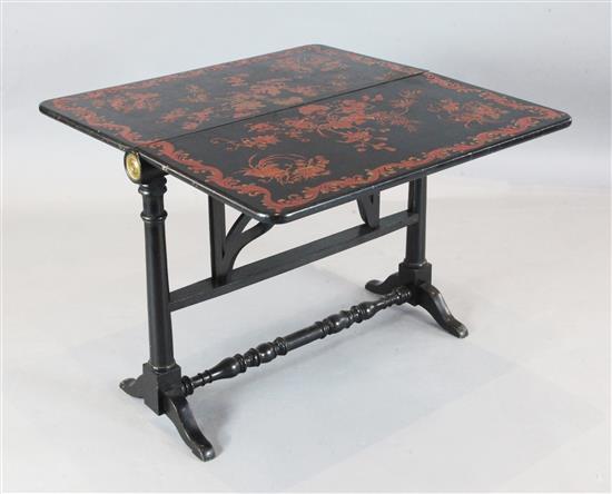 An unusual Victorian ebonised Sutherland table, W.2ft 10in. H.2ft 2in. An unusual Victorian ebonised Sutherland table, W.2ft 10in. H.2ft 2in.
