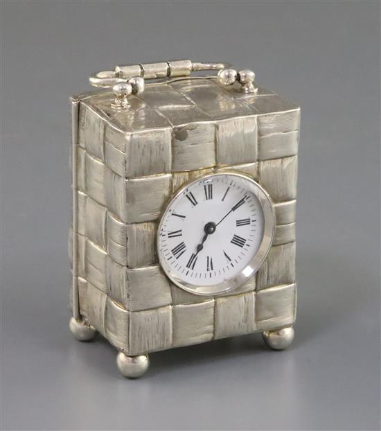 A late Victorian silver cased carriage timepiece, 73mm excl. handle. A late Victorian silver cased carriage timepiece, 73mm excl. handle.
