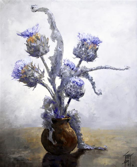 Robert Josset (French, 20th C.) Les artichauts en fleur and Violettes, 25.5 x 21in. and 11 x 9in. Robert Josset (French, 20th C.) Les artichauts en fleur and Violettes, 25.5 x 21in. and 11 x 9in.
