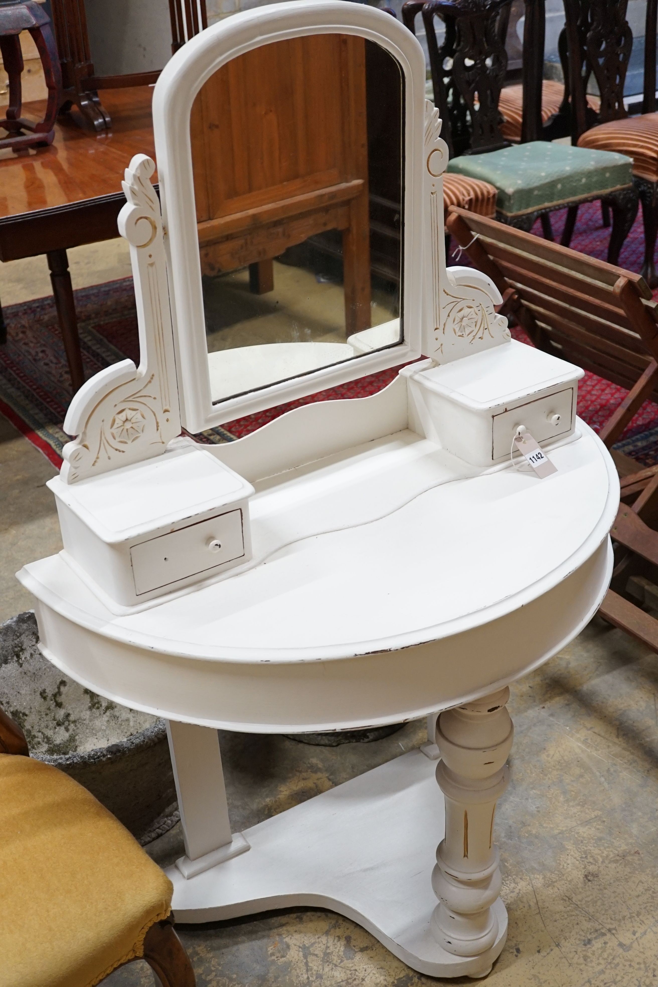 A late Victorian white painted dressing table, width 90cm, height 130cm