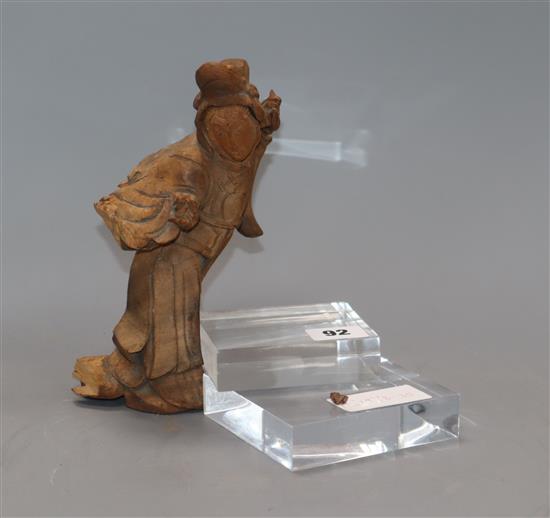 A Chinese carved wood figure of a goddess, on perspex base height 19.5cm excl. base A Chinese carved wood figure of a goddess, on perspex base height 19.5cm excl. base